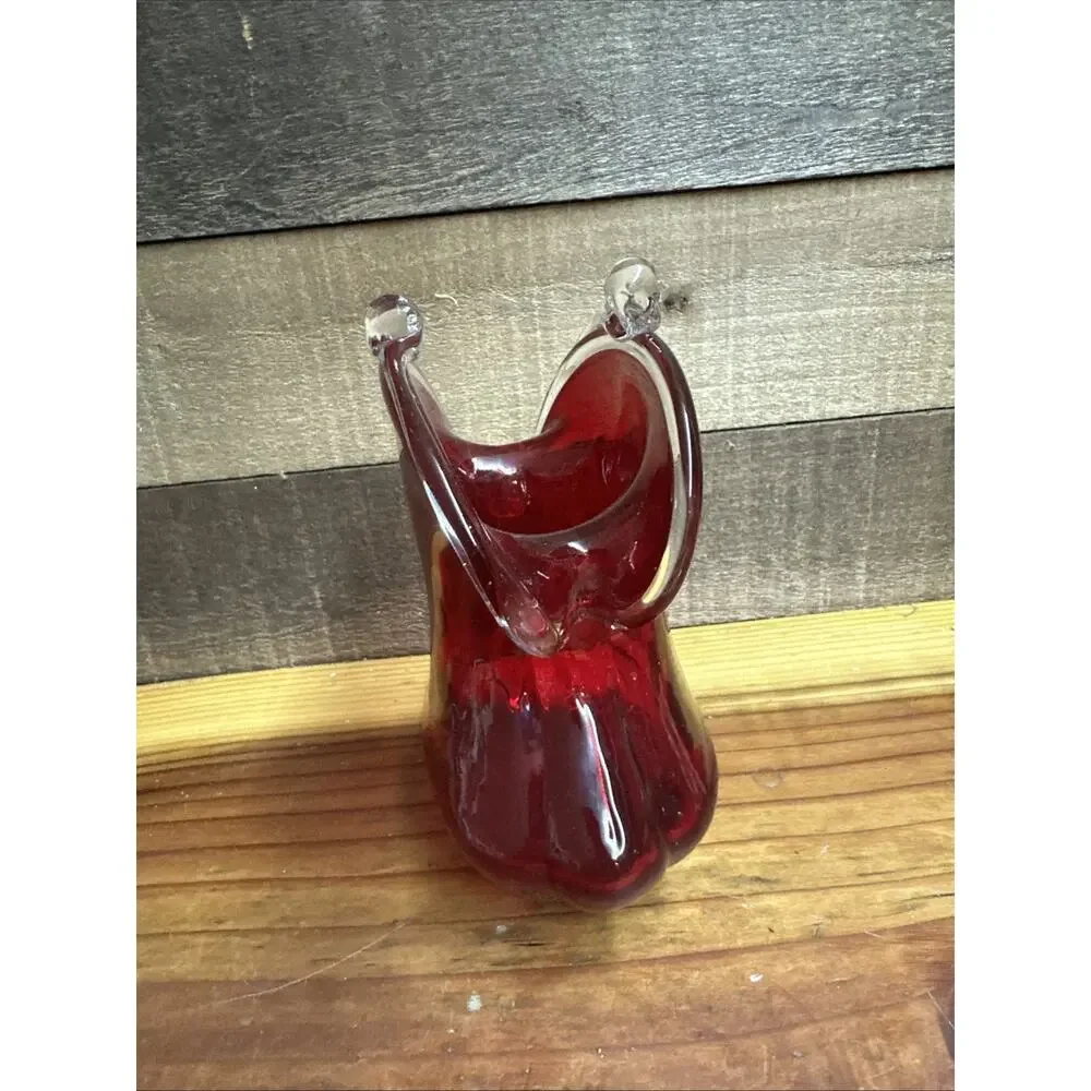 Art Glass Red Coin Purse Vase 7”